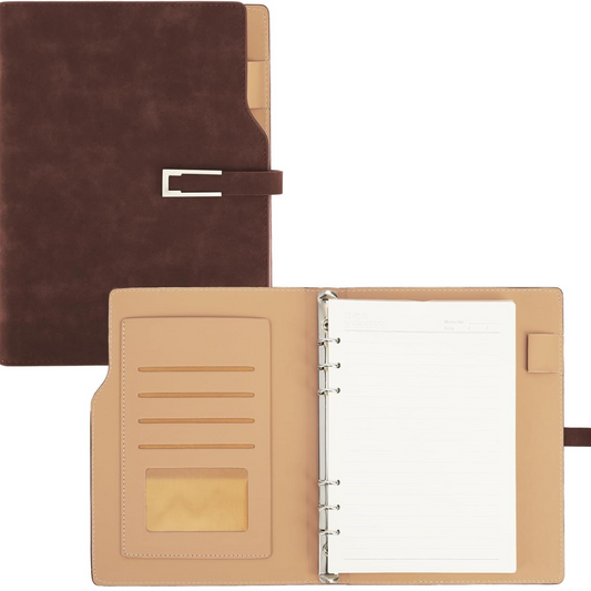 Dark Tan Suede Premium A5 6 Hole Ring Binder